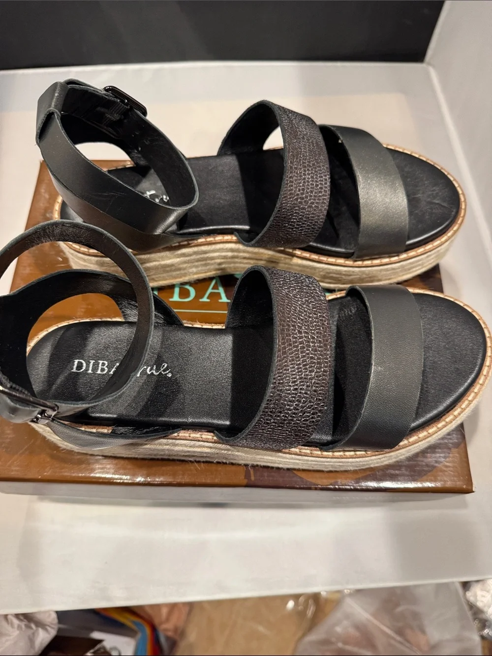 Diba True Day line Black & GNMT platform Sandal with Ankle Strap